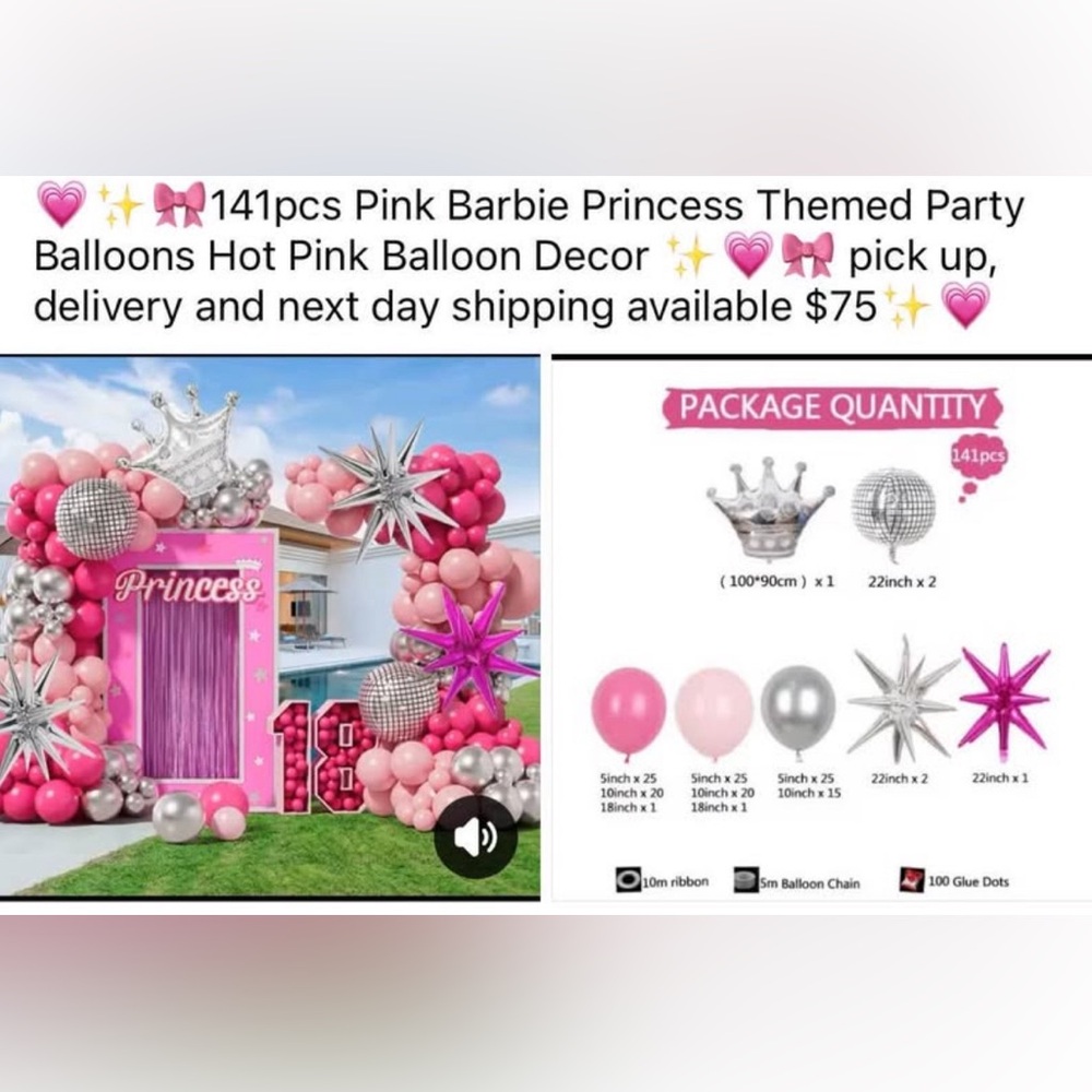 Pink Barbie Princess Themed Party Balloons Set 141 pcs set